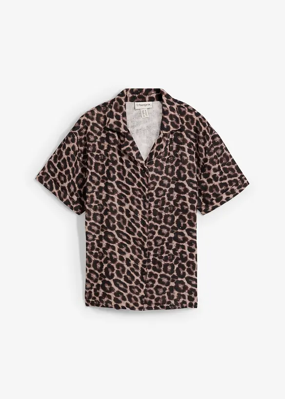 Musselin-Oversize-Bluse aus reiner Baumwolle in grau von vorne - bonprix