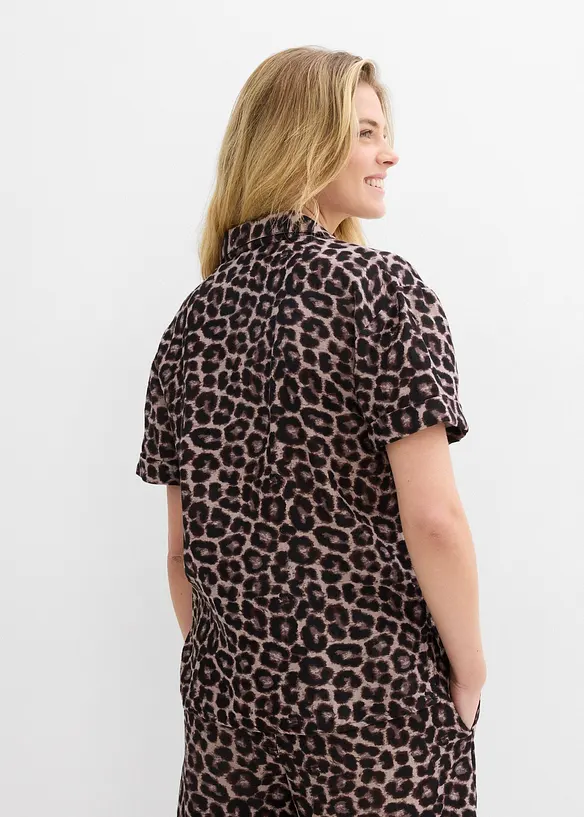 Musselin-Oversize-Bluse aus reiner Baumwolle in grau von hinten (im Anschnitt) - bonprix