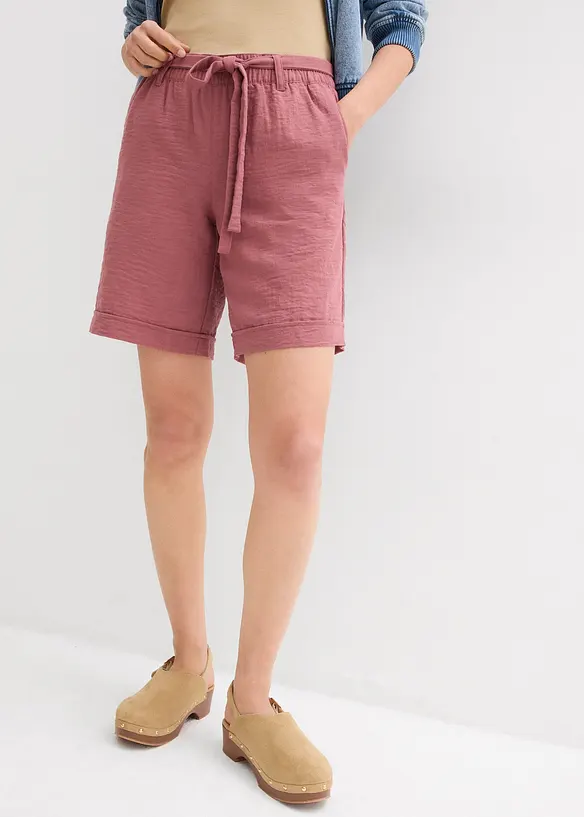 Bermuda in Leinen-Optik in lila von vorne - bonprix