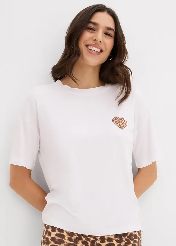 Verkürztes Shirt aus elastischem Viskose-Mix in weiß von vorne (im Anschnitt) - bonprix Verkürztes Shirt aus elastischem Viskose-Mix in weiß von vorne (im Anschnitt) - bonprix
