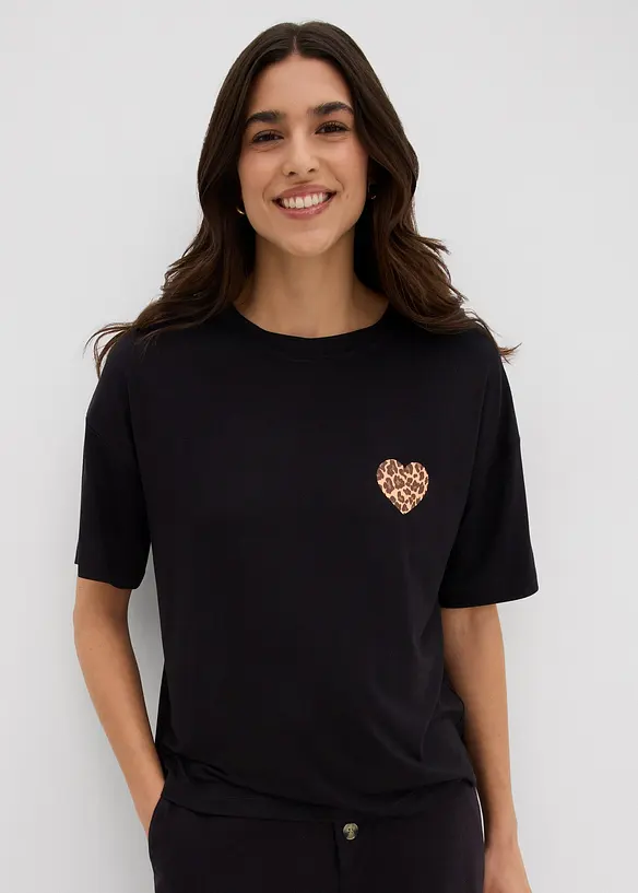 Verkürztes Shirt aus elastischem Viskose-Mix in schwarz von vorne (im Anschnitt) - bonprix Verkürztes Shirt aus elastischem Viskose-Mix in schwarz von vorne (im Anschnitt) - bonprix