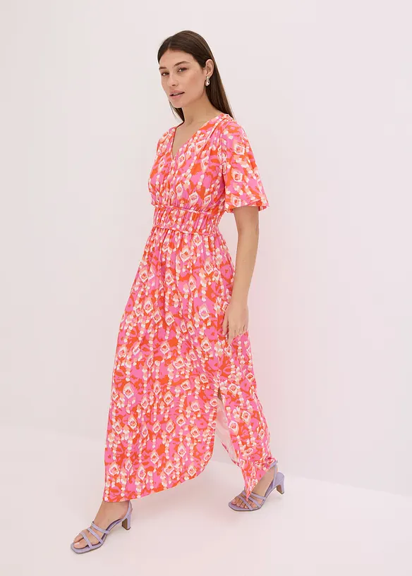 Maxikleid aus fließendem Viskose-Mix in pink von vorne (Totalaufnahme) - bonprix