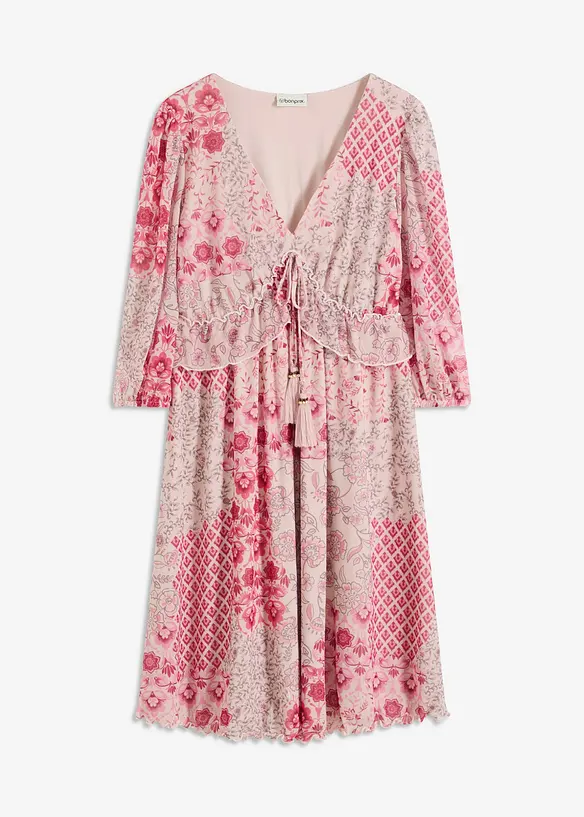 bedrucktes Mesh-Tunika-Kleid in pink von vorne - bonprix