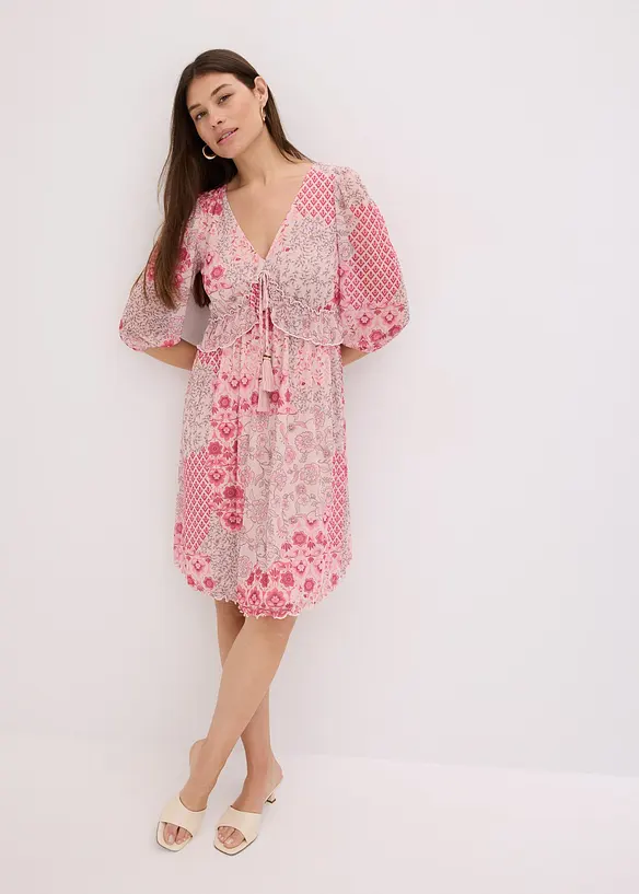 bedrucktes Mesh-Tunika-Kleid in pink von vorne (Totalaufnahme) - bonprix