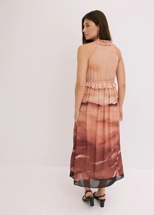 Chiffonkleid in braun von hinten (Totalaufnahme) - bonprix