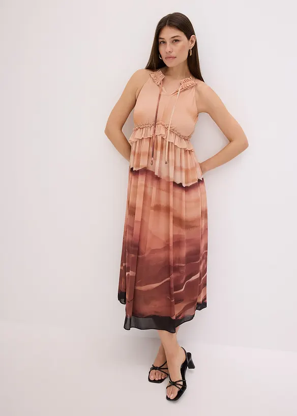 Chiffonkleid in braun von vorne (Totalaufnahme) - bonprix