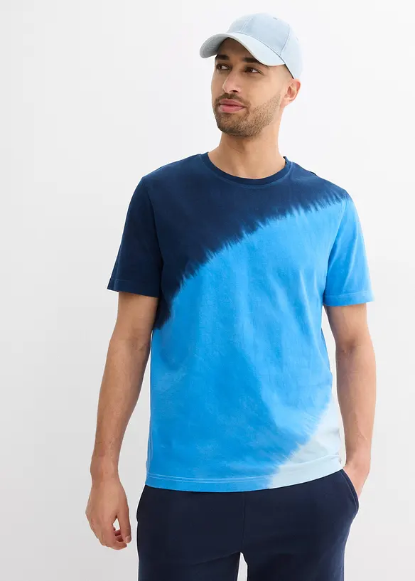T-Shirt aus reiner Bio-Baumwolle in blau von vorne (im Anschnitt) - bonprix