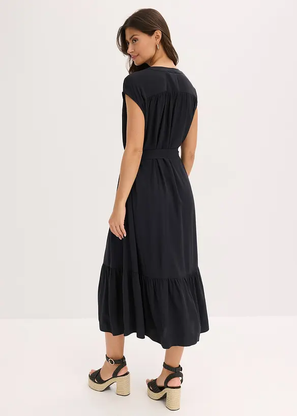 Hemdblusenkleid aus fließender Viscose in schwarz von hinten (Totalaufnahme) - bonprix Hemdblusenkleid aus fließender Viscose in schwarz von hinten (Totalaufnahme) - bonprix