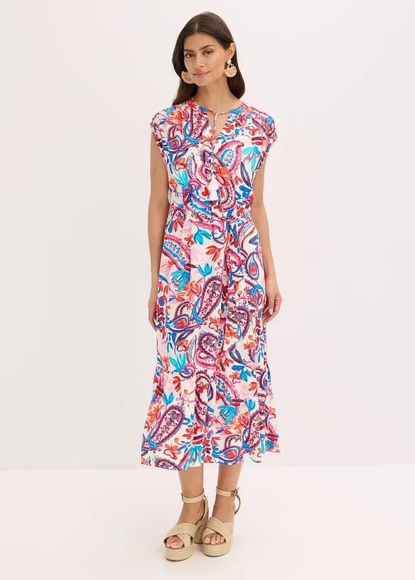 Hemdblusenkleid aus fließender Viscose in weiß von vorne (Totalaufnahme) - bonprix Hemdblusenkleid aus fließender Viscose in weiß von vorne (Totalaufnahme) - bonprix