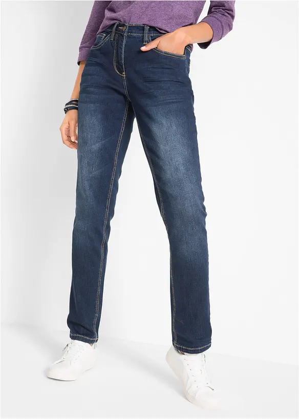 Straight Jeans Mid Waist, Stretch in blau von vorne - bonprix