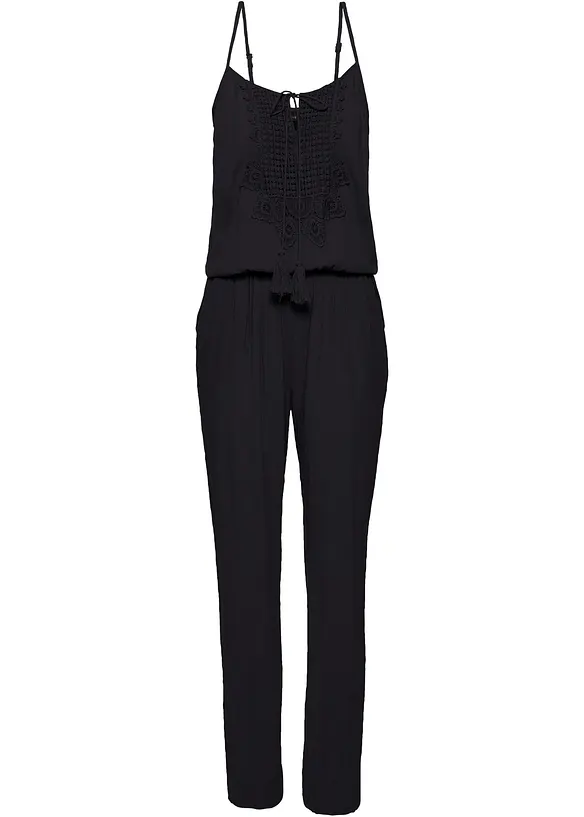 Jumpsuit aus strukturierter Viskose in schwarz von vorne - bonprix Jumpsuit aus strukturierter Viskose in schwarz von vorne - bonprix