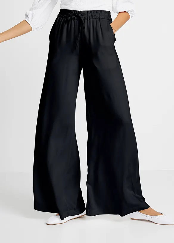 Marlenehose aus leicht glänzender Viskose in schwarz von vorne - bonprix Marlenehose aus leicht glänzender Viskose in schwarz von vorne - bonprix