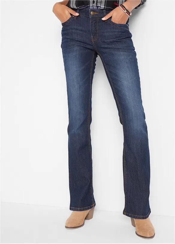 Bootcut-Jeans Mid Waist, Komfort-Stretch in blau von vorne - bonprix