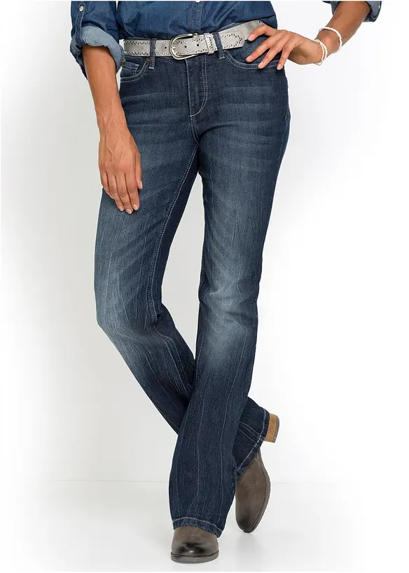Bootcut Jeans High Waist, Komfort-Stretch in blau von vorne - bonprix