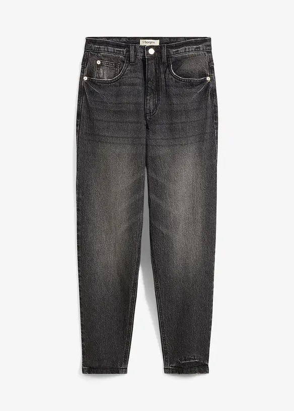 Mom Jeans High Waist, cropped in schwarz von vorne - bonprix Mom Jeans High Waist, cropped in schwarz von vorne - bonprix