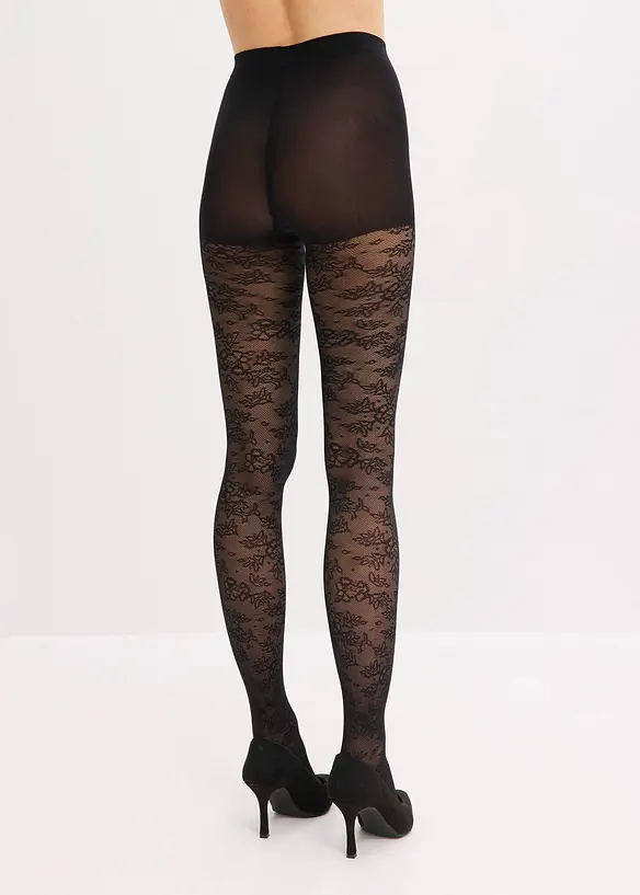 Strumpfhose aus Spitze 70 DEN in schwarz von hinten - bonprix