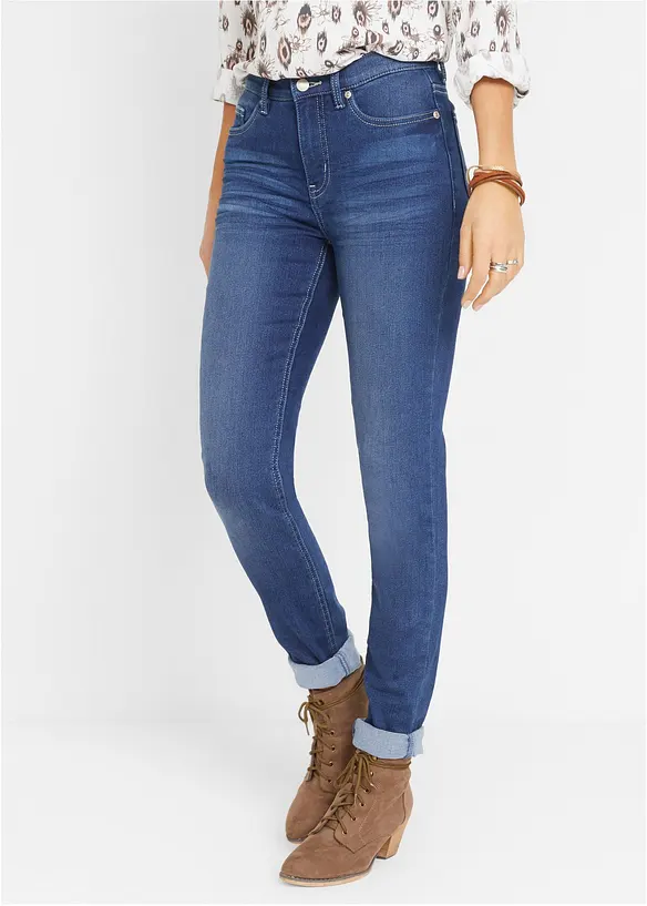 Slim Jeans Mid Waist, Stretch in blau von vorne - bonprix