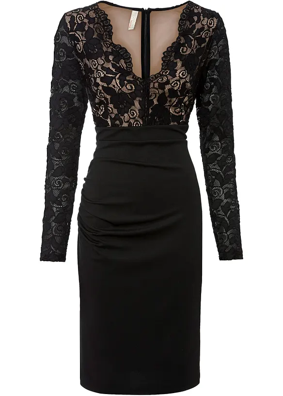 Minikleid mit Spitze in schwarz von vorne - bonprix Minikleid mit Spitze in schwarz von vorne - bonprix