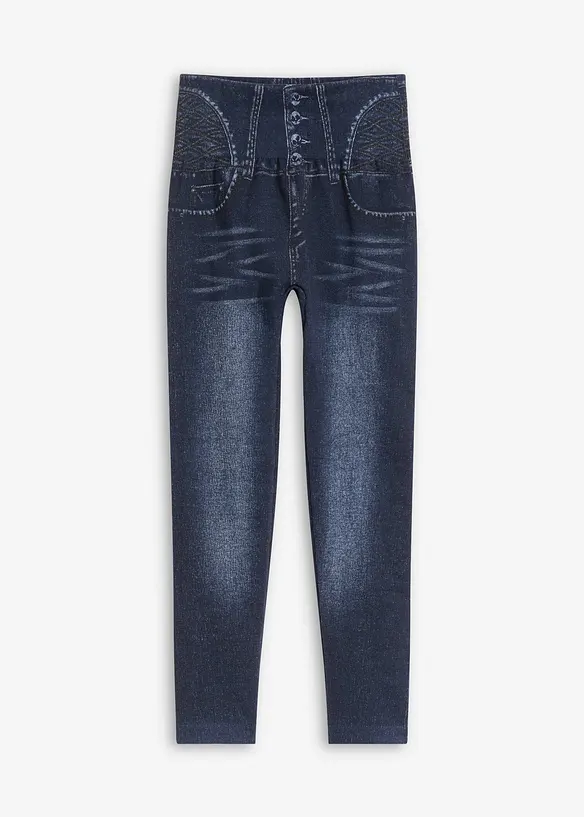 Shape-Strumpfleggings in Jeansoptik in blau von vorne - bonprix