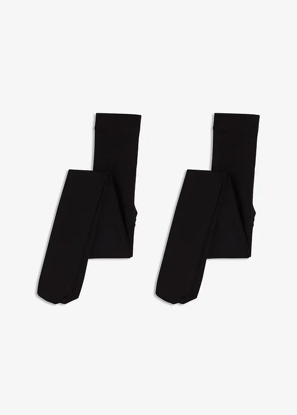 Thermostrumpfhose mit softem Fleece 140 DEN (2er Pack) in schwarz von vorne - bonprix