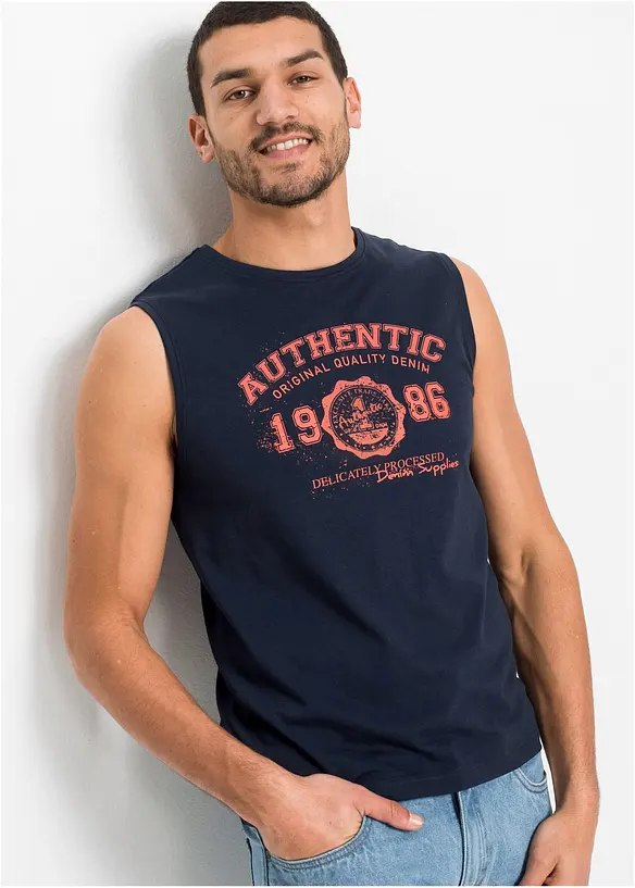 Muskel-Shirt aus hautfreundlicher Bio-Baumwolle (2er Pack) in blau von vorne (im Anschnitt) - bonprix