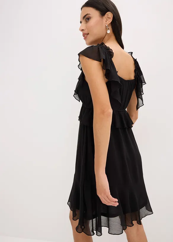 Chiffonkleid in A-Linie in schwarz von hinten (Totalaufnahme) - bonprix