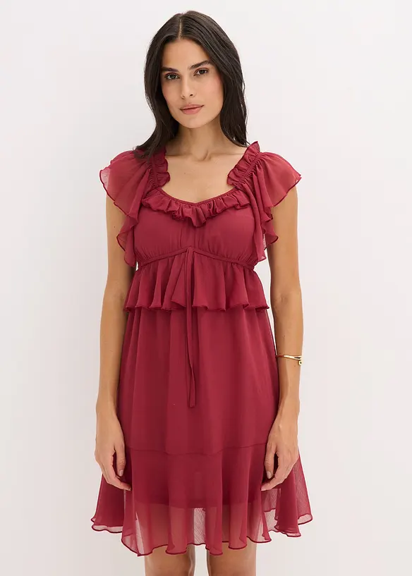 Chiffonkleid in A-Linie in rot von vorne (Totalaufnahme) - bonprix Chiffonkleid in A-Linie in rot von vorne (Totalaufnahme) - bonprix