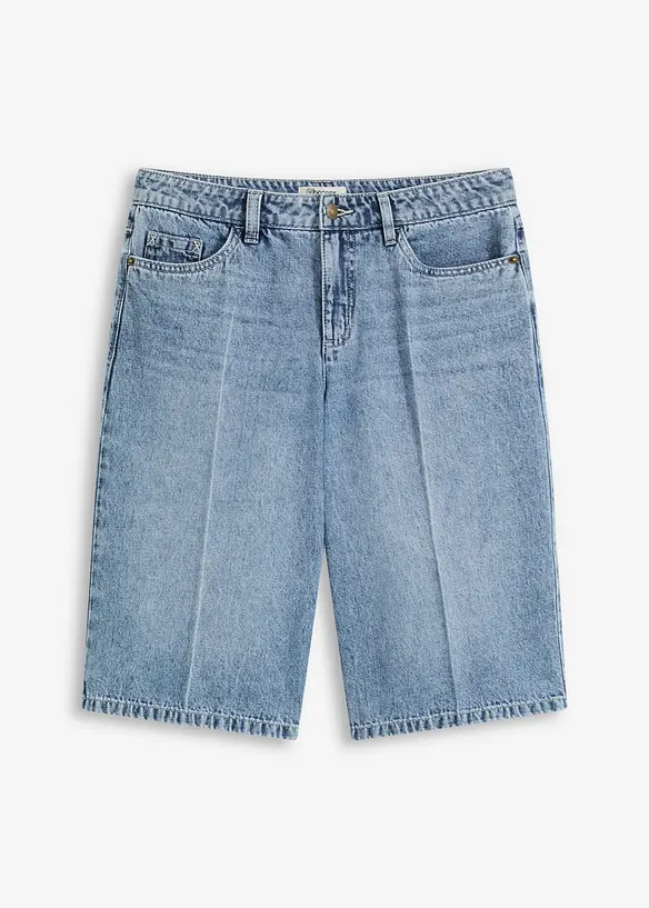 Jeans-Bermuda Mid Waist, Low Stretch in blau von vorne - bonprix