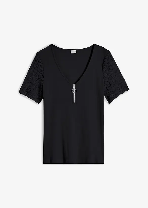 Rippshirt aus Baumwolle in schwarz von vorne - bonprix