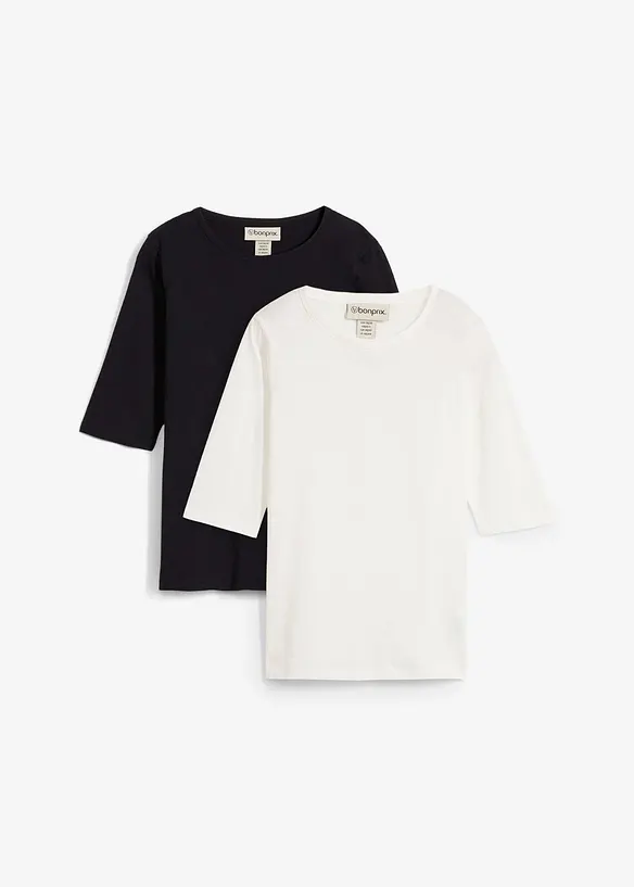 T-Shirt aus reiner Bio-Baumwolle, (2er Pack) in schwarz von vorne - bonprix T-Shirt aus reiner Bio-Baumwolle, (2er Pack) in schwarz von vorne - bonprix