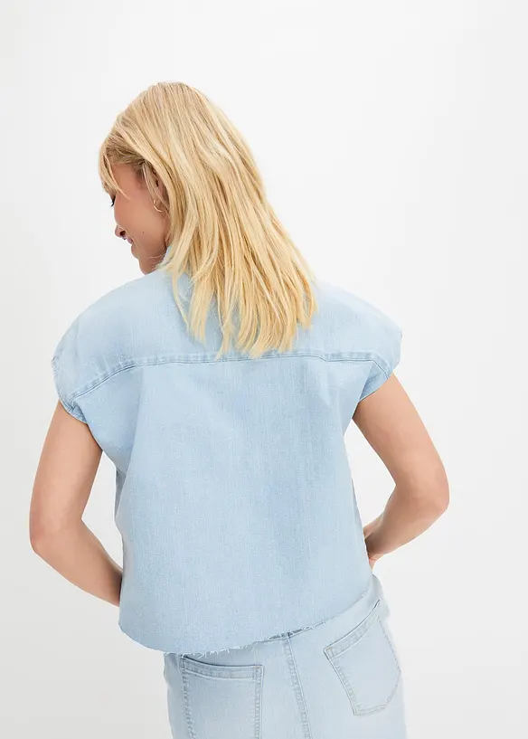 Kurze Boxy-Jeansbluse in blau von hinten (im Anschnitt) - bonprix