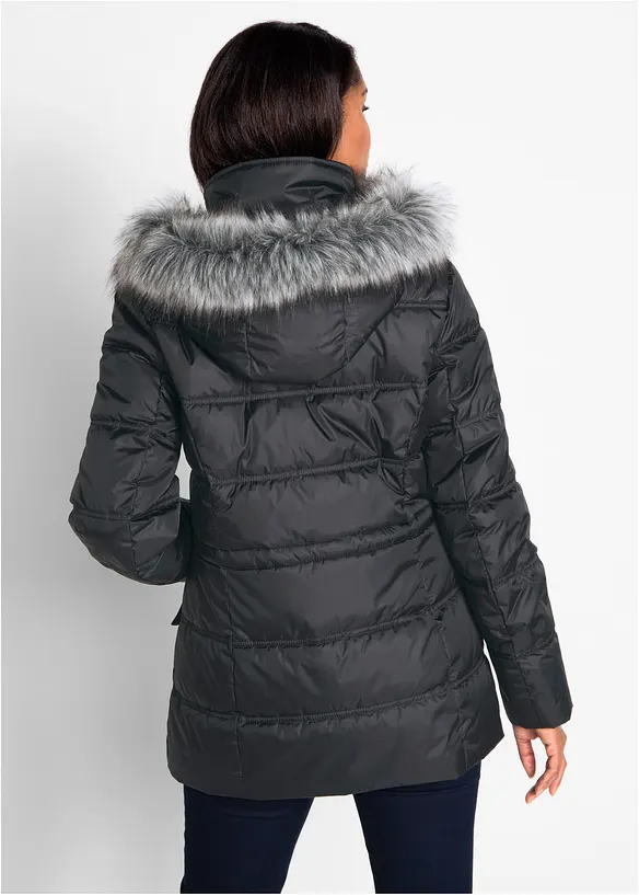 Steppjacke mit Kapuze in schwarz von hinten (im Anschnitt) - bonprix