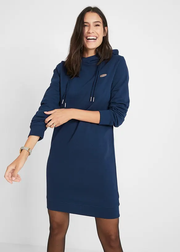 Sweatkleid mit Kapuze in blau von vorne (Totalaufnahme) - bonprix Sweatkleid mit Kapuze in blau von vorne (Totalaufnahme) - bonprix