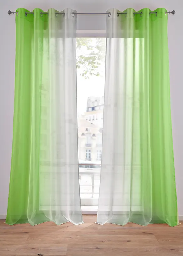 Transparente Gardine aus feinem Voile, auch in extra lang (2er Pack) in grün - bonprix