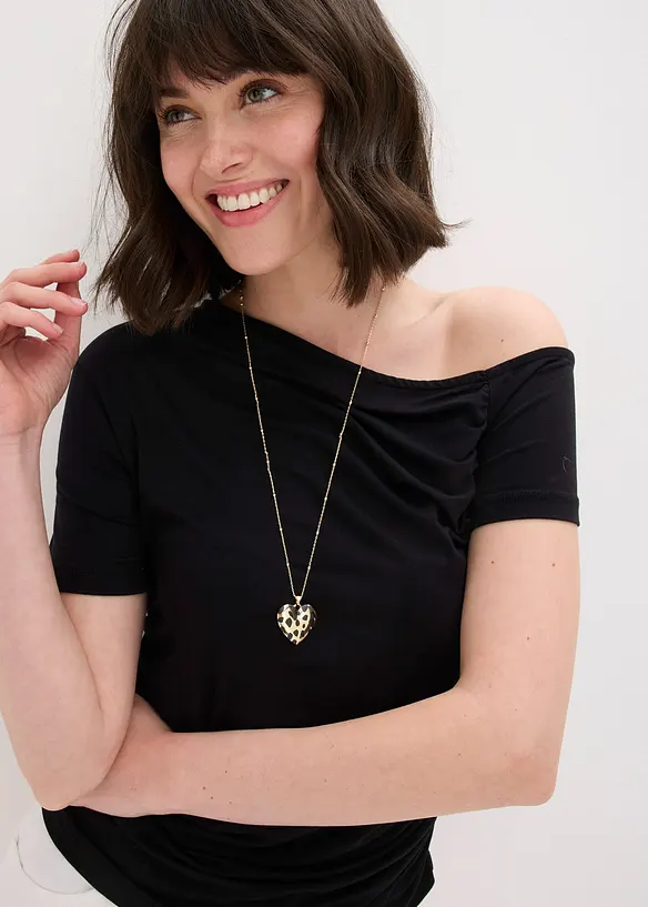 Kette mit Herzanhänger in Leo-Optik in gold von vorne (im Anschnitt) - bonprix