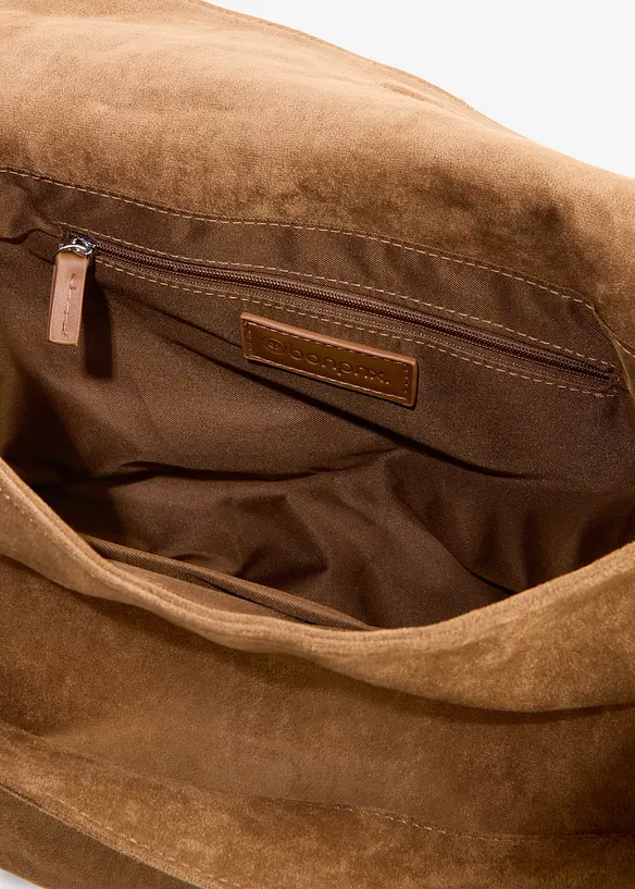 Handtasche in Velourslederoptik in braun geöffnet - bonprix
