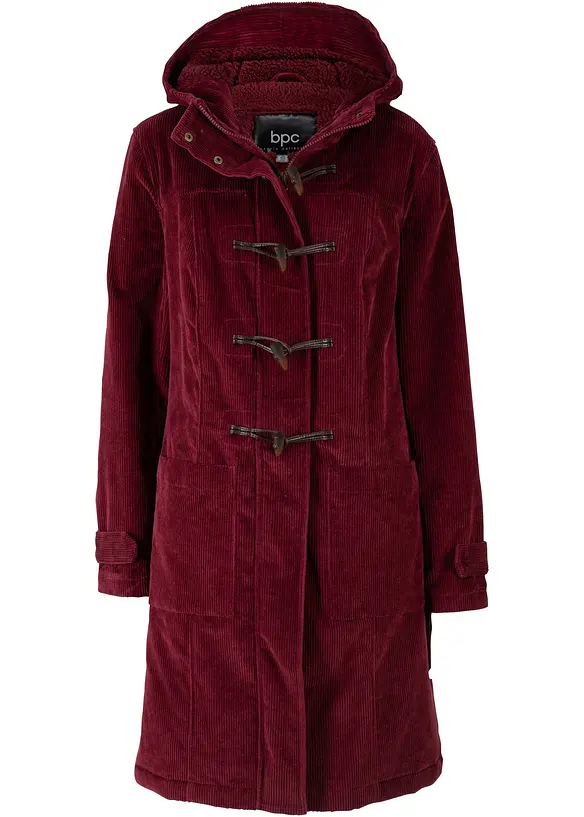 Gefütterter Cord-Dufflecoat in rot von vorne - bonprix