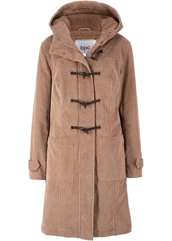 Gefütterter Cord-Dufflecoat in braun von vorne - bonprix