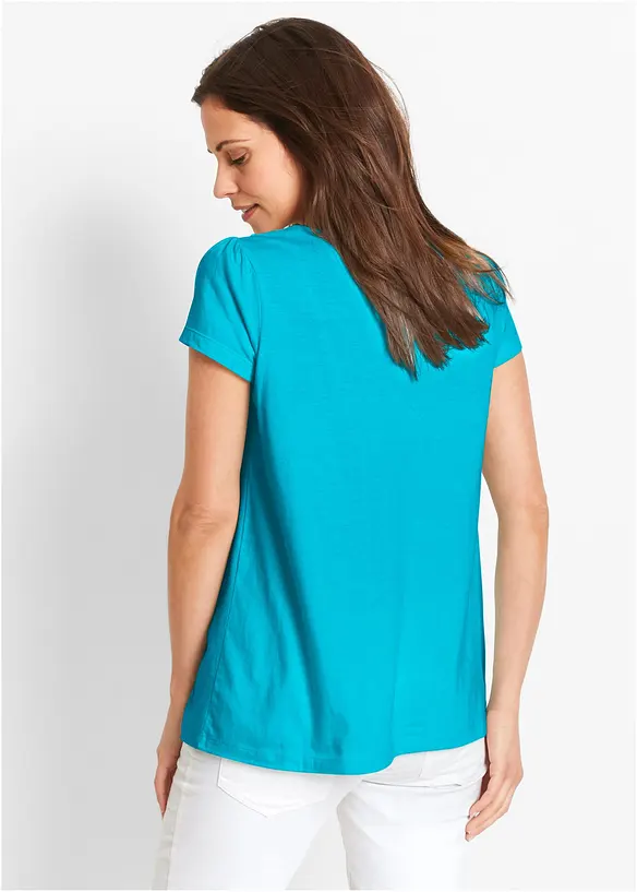 Baumwoll Shirt mit Spitze, Kurzarm in blau von hinten (im Anschnitt) - bonprix