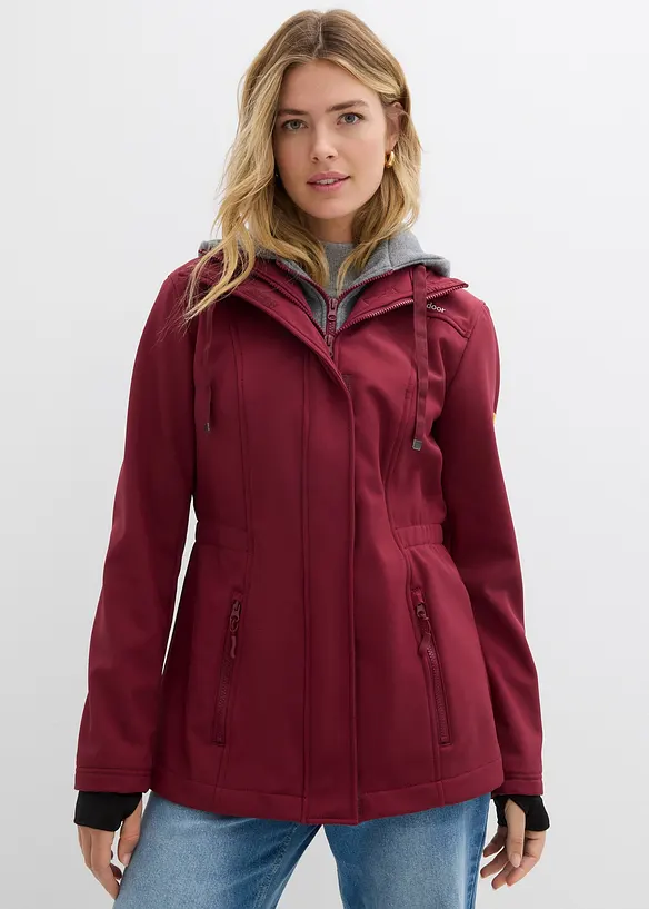 wasserabweisende Softshell-Longjacke, 2 in 1-Optik in rot von vorne (im Anschnitt) - bonprix