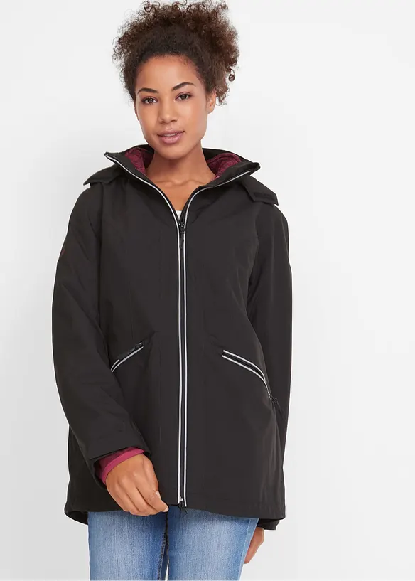 Funktions-Outdoor-3 in 1 Jacke mit Strickfleece-Innenjacke in schwarz von vorne (im Anschnitt) - bonprix