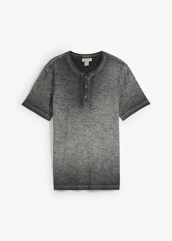 Henleyshirt, Kurzarm aus reiner Bio-Baumwolle in gewaschener Optik in grau von vorne - bonprix