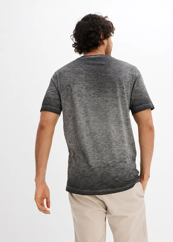 Henleyshirt, Kurzarm aus reiner Bio-Baumwolle in gewaschener Optik in grau von hinten (im Anschnitt) - bonprix