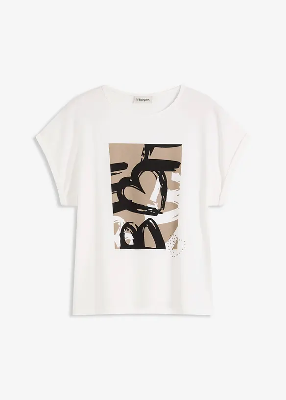Shirt mit Viskose und Glitzersteinen in weiß von vorne - bonprix