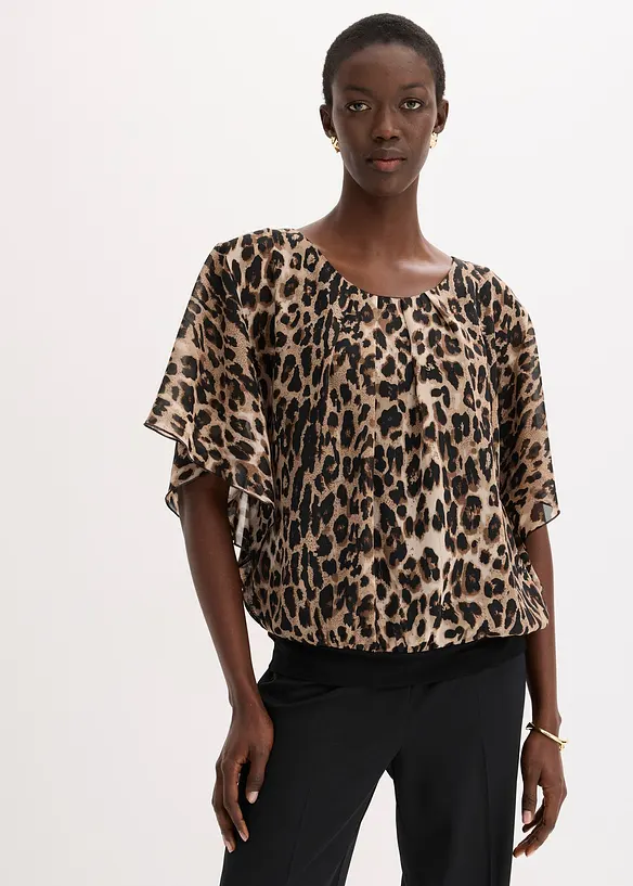 Chiffon Tunikabluse in beige von vorne (im Anschnitt) - bonprix