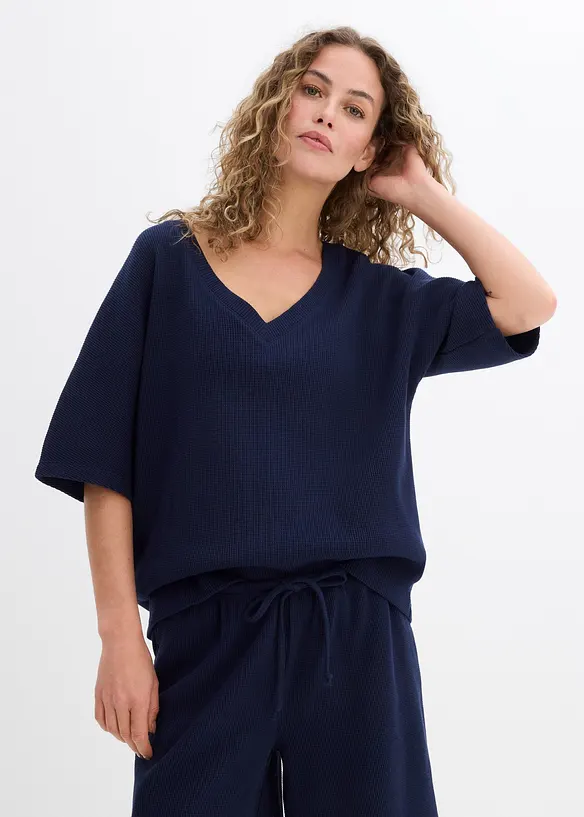 Strukturshirt aus reiner Baumwolle in blau von vorne (im Anschnitt) - bonprix Strukturshirt aus reiner Baumwolle in blau von vorne (im Anschnitt) - bonprix