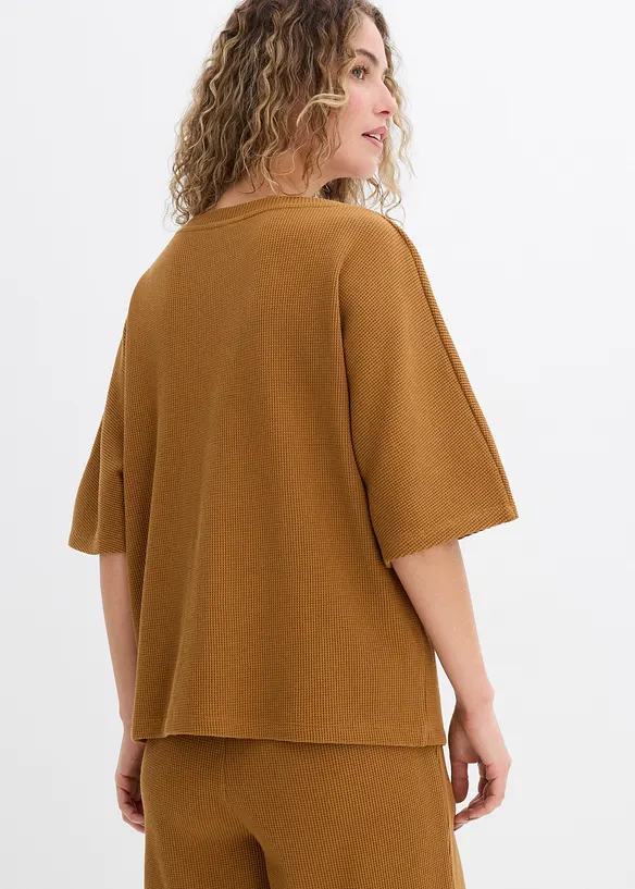 Strukturshirt aus reiner Baumwolle in braun von hinten (im Anschnitt) - bonprix
