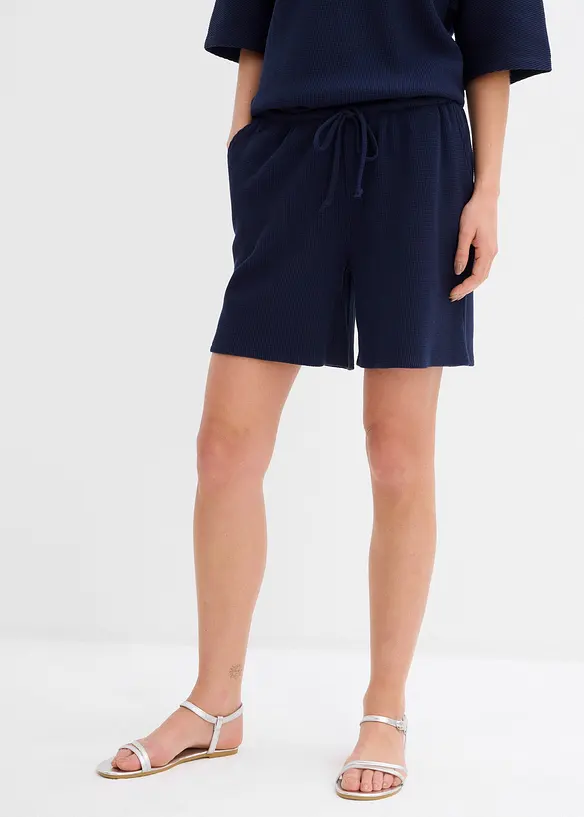 Strukturshorts aus reiner Baumwolle in blau von vorne - bonprix