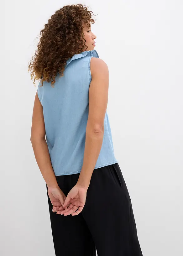 Jeans-Blusentop aus Bio-Baumwolle in blau von hinten (im Anschnitt) - bonprix