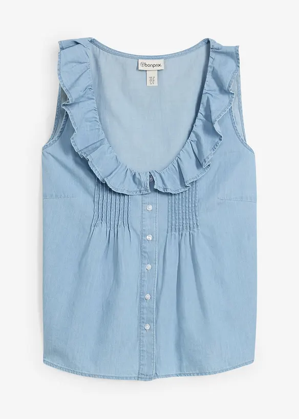 Jeans-Blusentop aus Bio-Baumwolle in blau von vorne - bonprix